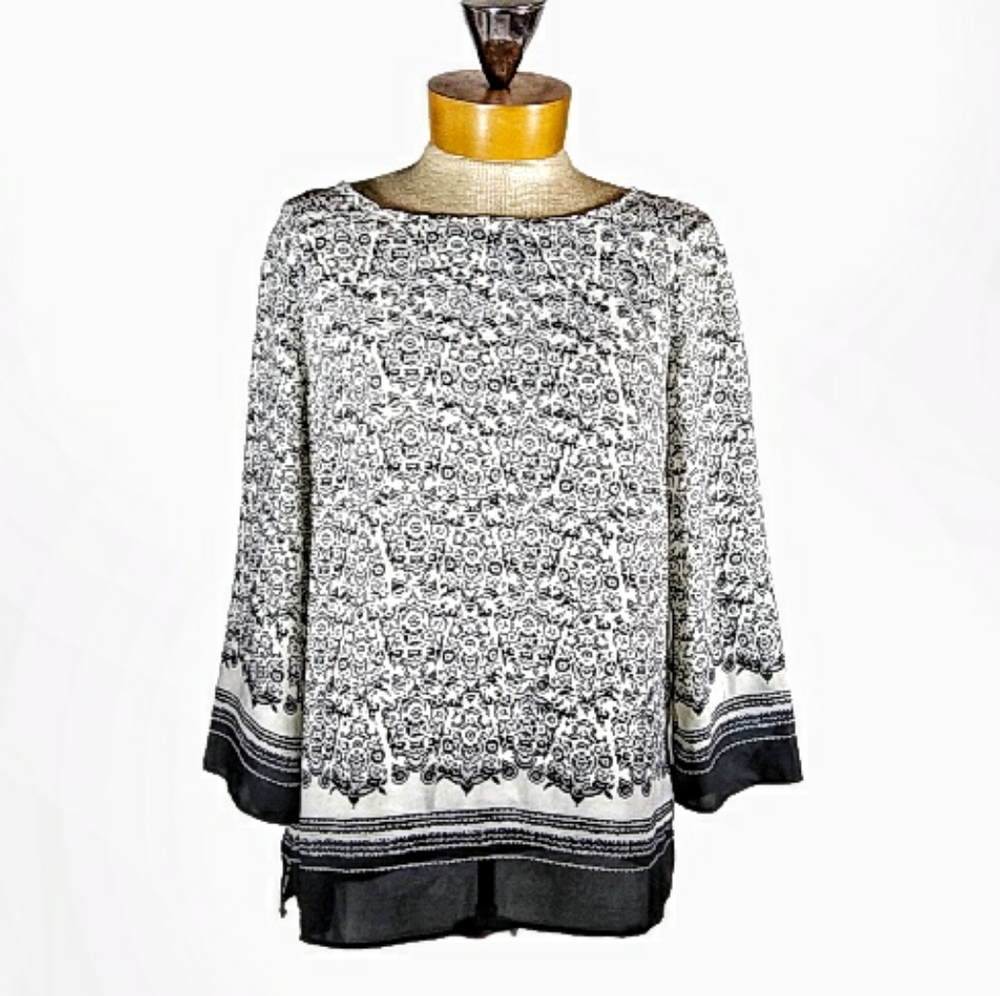 Rose & Olive - cream black floral tunic blouse